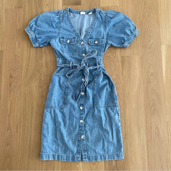 Levi’s Bryn Denim Shirt Dress in Midwash Blue Sz S - Picture 2 of 8